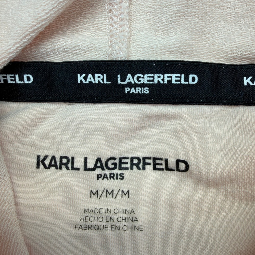 Karl Lagerfeld Blush Pink Embellished Sunglasses Logo Hoodie Sweatshirt M NWOT - Picture 7 of 13